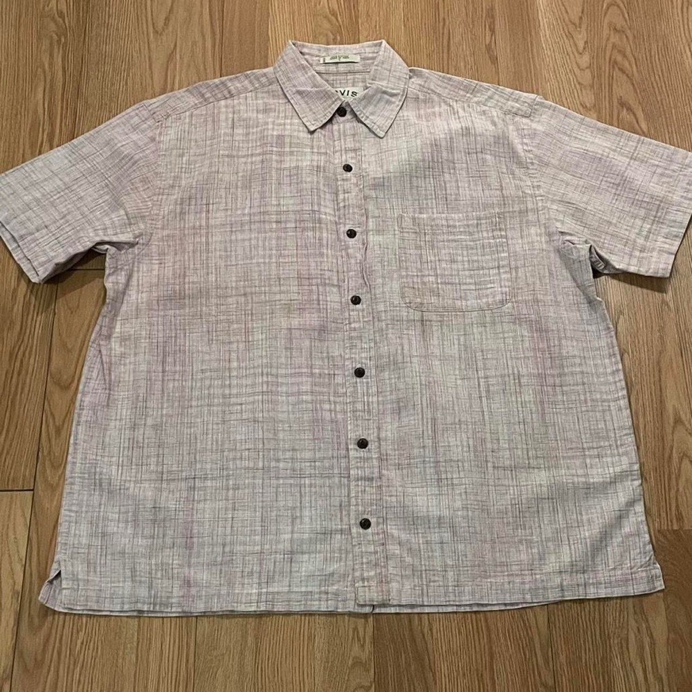 Orvis Mens Large Short Sleeve Button Down Shirt Pink Salmon Casual Preppy